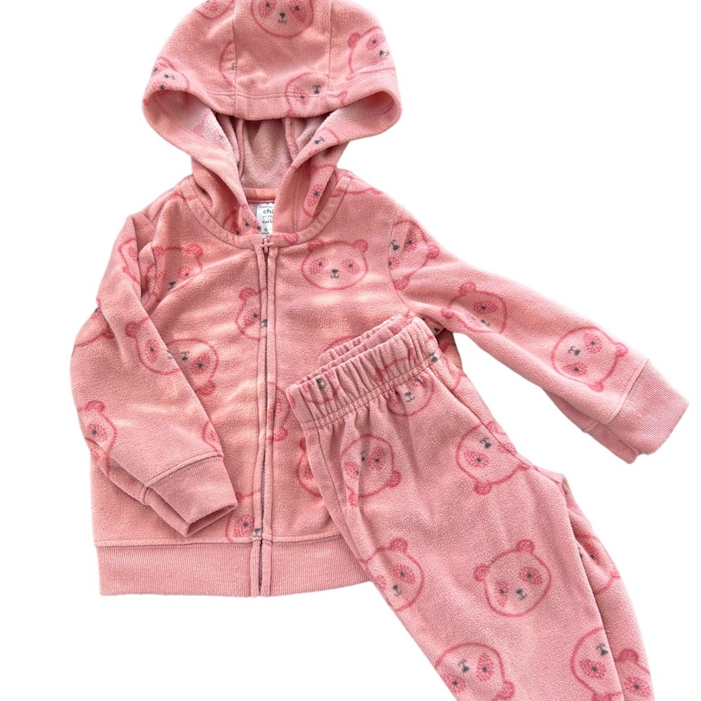 Infant Girl Carter’s Pink Bear Fleece 2 Piece Jacket Set